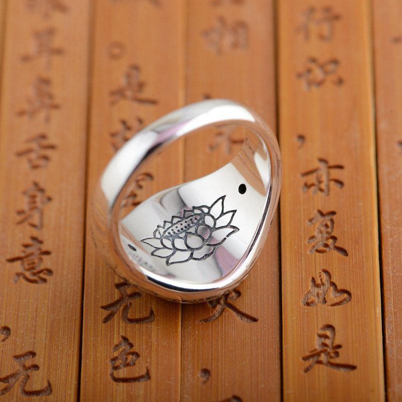 Solid 925 Silver 6 Syllable Lotus Mantra Signet Ring