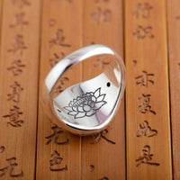 Thumbnail for Solid 925 Silver 6 Syllable Lotus Mantra Signet Ring