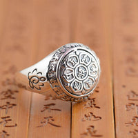 Thumbnail for Solid 925 Silver 6 Syllable Lotus Mantra Signet Ring