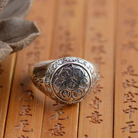 Thumbnail for Solid 925 Silver 6 Syllable Lotus Mantra Signet Ring