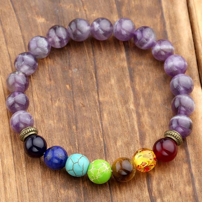 Purple Quartz Stone 7 Chakra Bracelet