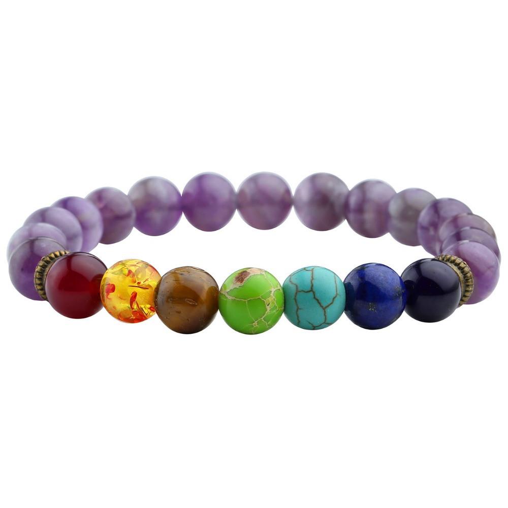 Purple Quartz Stone 7 Chakra Bracelet