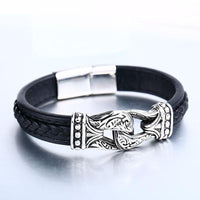 Thumbnail for Mens Steel & Leather Viking Inspired Designs Bracelet