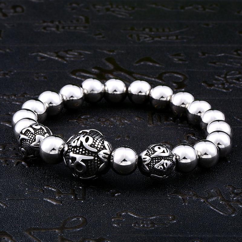 Stainless Steel 6 Syllable OM MANTRA Bead SPIRITUAL Bracelet - 3 Designs