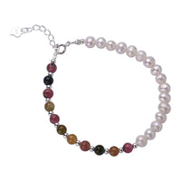 Thumbnail for Natural Tourmaline & Freshwater Pearls Sterling Silver Bracelet