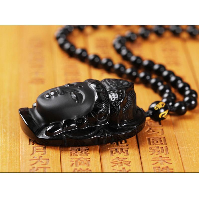 Handcrafted Obsidian Guanyin Buddha Pendant Necklace