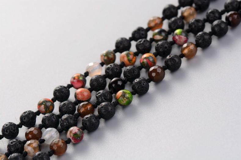 6MM Lava Stone  and Onyx Beaded Tassel Necklace