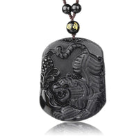 Thumbnail for Natural Black Obsidian Carved Chinese Tiger Lucky Amulet Pendant
