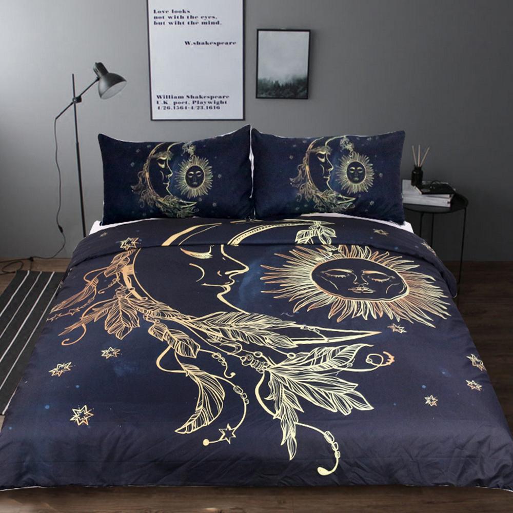 3Pcs Set   Sun and Moon Dream Duvet Cover With Pillowcase Covers