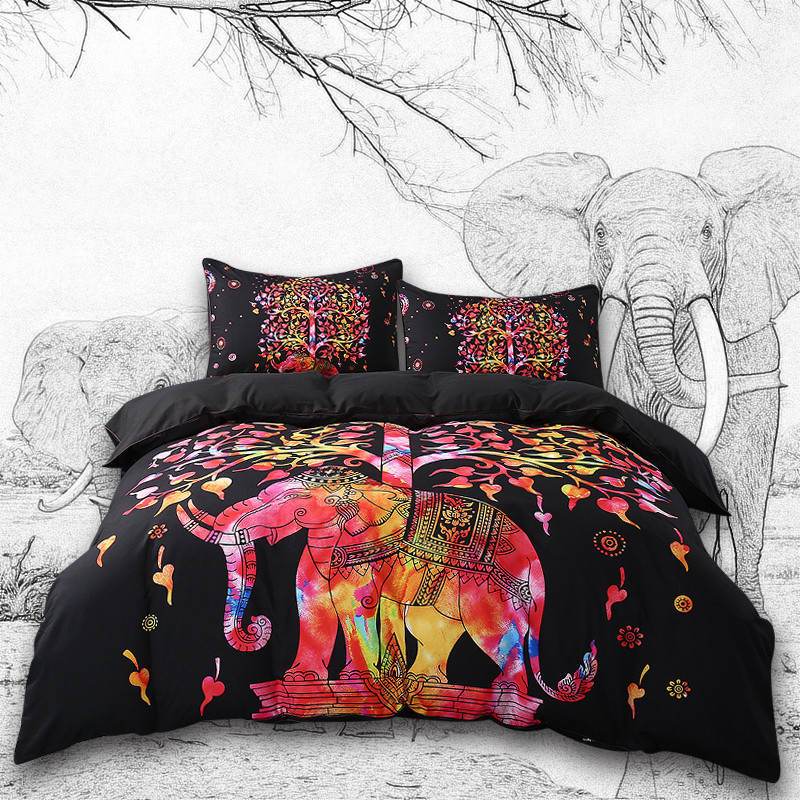 3Pcs Set  Elephant Mandala Duvet Cover With Pillowcase Covers