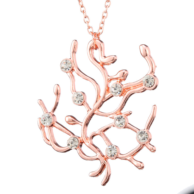 Belle's Rhinestone Rose Tree Pendant Necklace