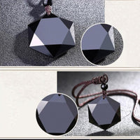 Thumbnail for Black Obsidian Cubic Hexagram NO NEGATIVITY Pendant Necklace