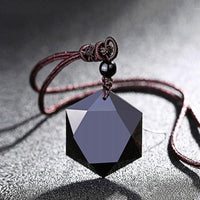 Thumbnail for Black Obsidian Cubic Hexagram NO NEGATIVITY Pendant Necklace