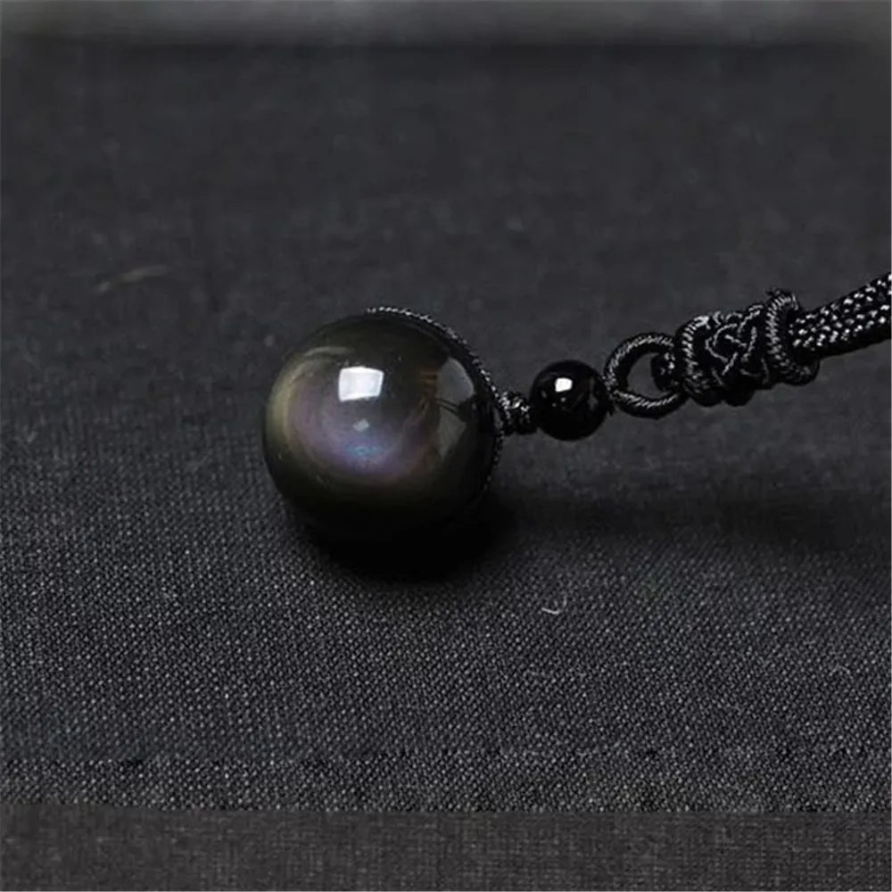 Black Rainbow Eye Obsidian Necklace