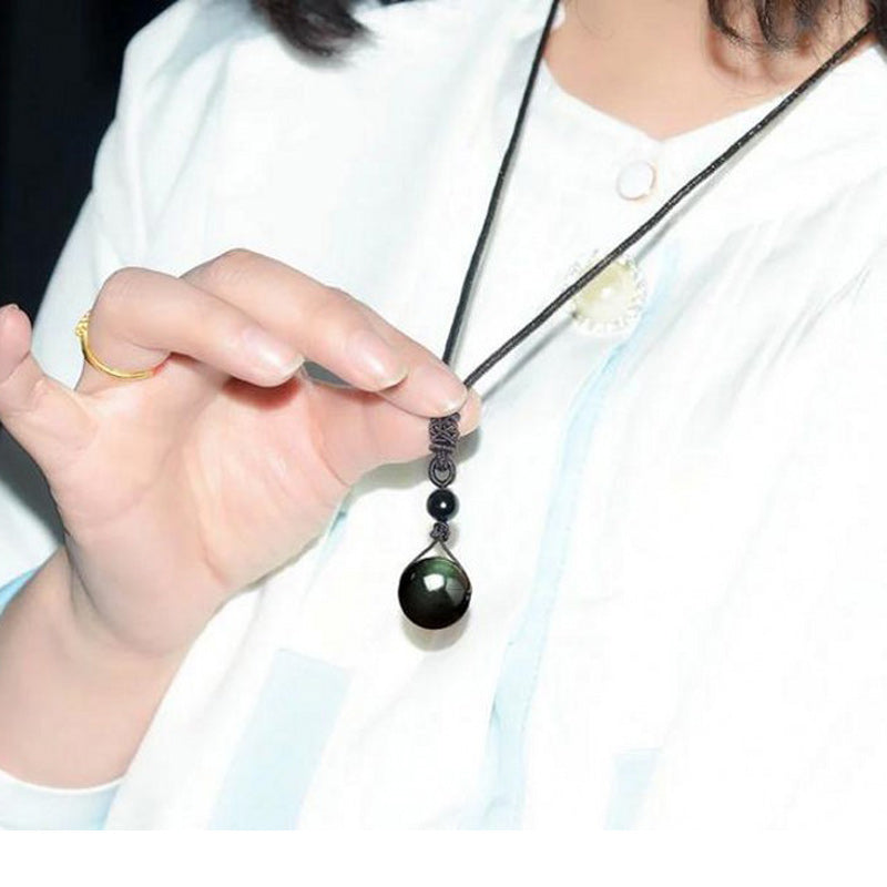 Black Rainbow Eye Obsidian Necklace