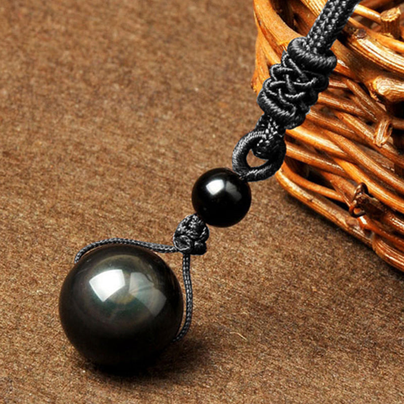 Black Rainbow Eye Obsidian Necklace