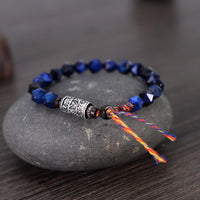 Thumbnail for Ethnic Tibetan Faceted Blue Tiger Eye Stone SIX TRUE WORDS MANTRA Bracelet