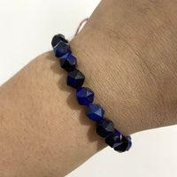 Thumbnail for Ethnic Tibetan Faceted Blue Tiger Eye Stone SIX TRUE WORDS MANTRA Bracelet