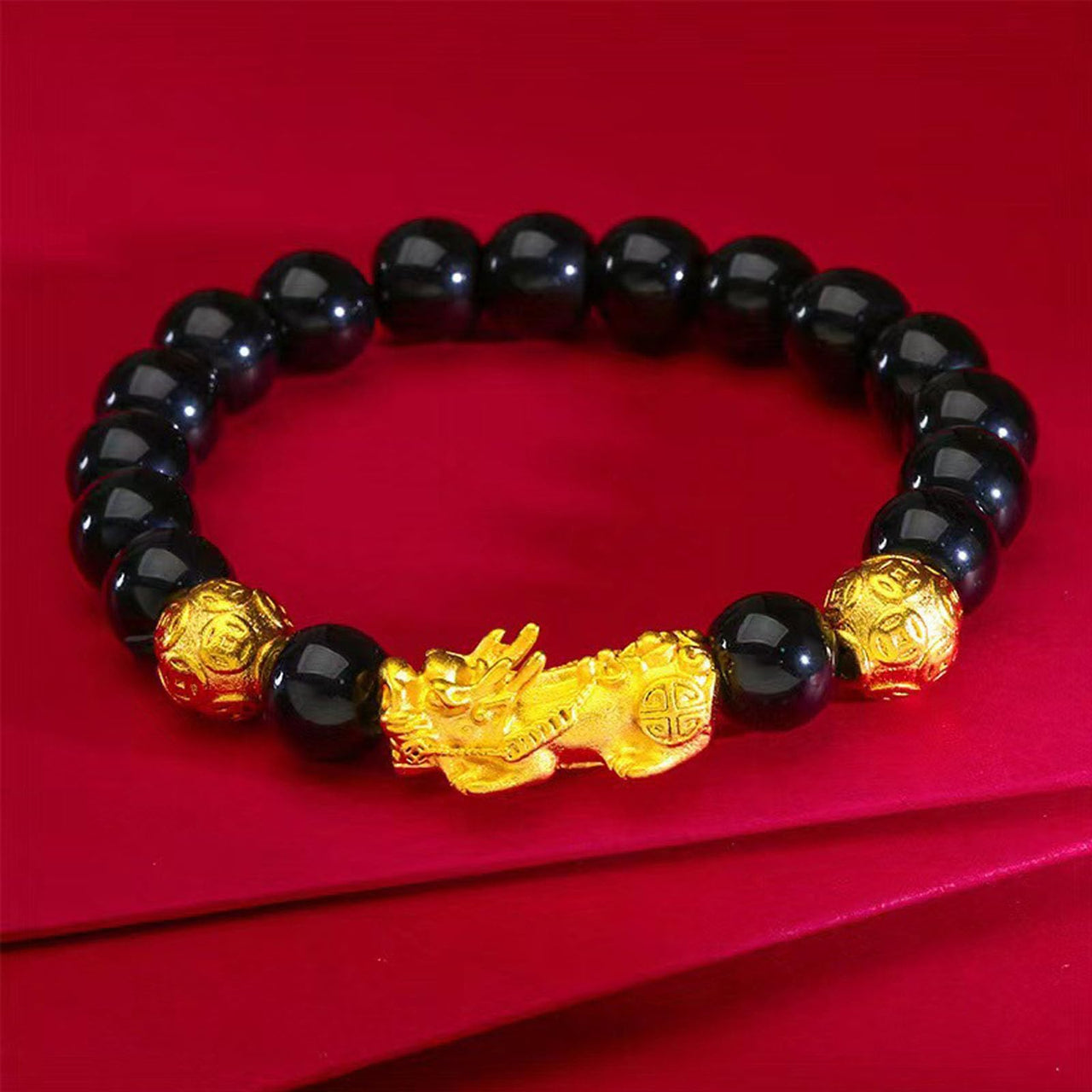 Feng Shui Black Obsidian Pixiu Wealth Bracelet