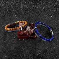 Thumbnail for Leather & Natural Stones Lapis,Wood Jasper & Onyx  ENERGY BOOST  Mens Bracelet