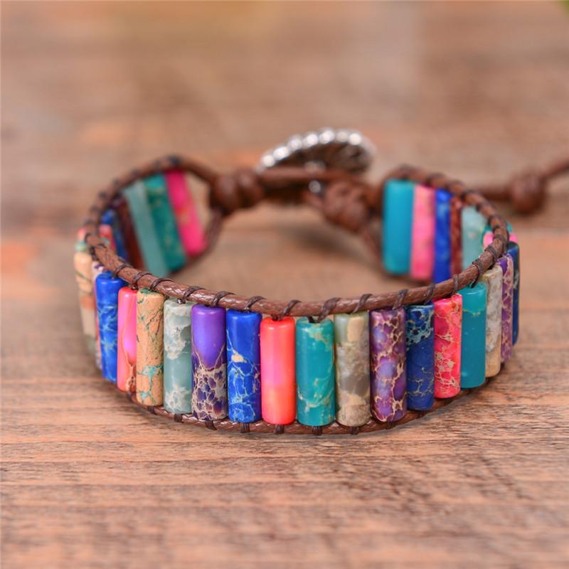 Boho Tube Shape Natural Stone Beaded Wrap Bracelet