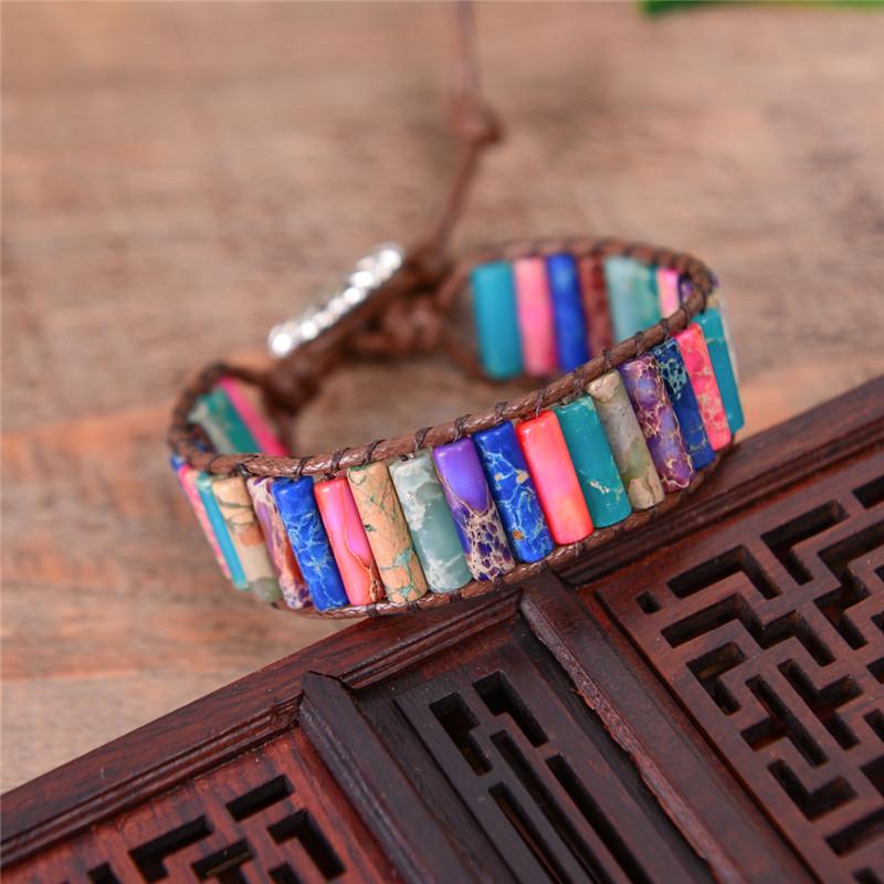 Boho Tube Shape Natural Stone Beaded Wrap Bracelet