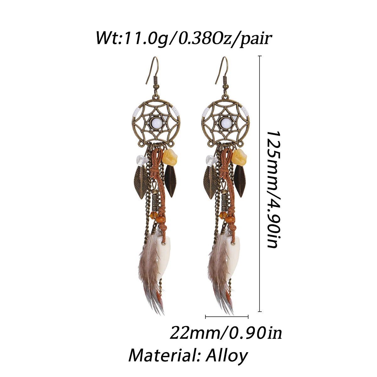 Boho Dreamcatcher Feather Pendant Necklace & Earrings