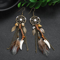 Thumbnail for Boho Dreamcatcher Feather Pendant Necklace & Earrings