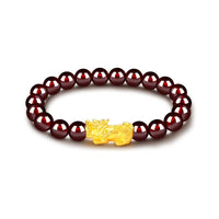 Thumbnail for 24K Gold Plated PIXIU /APPLE / FLOWER Accents & Genuine GARNETS Wealth / Peace Bracelet