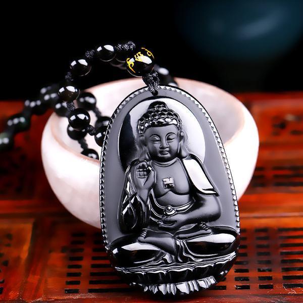 All Natural Black Polished Obsidian Carved Buddha