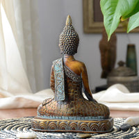 Thumbnail for Vintage Bronze Look Buddha Statue in  Bhumisparsha Mudra (gesture) representing  ' ENLIGHTENMENT'-9 INCHES TALL!