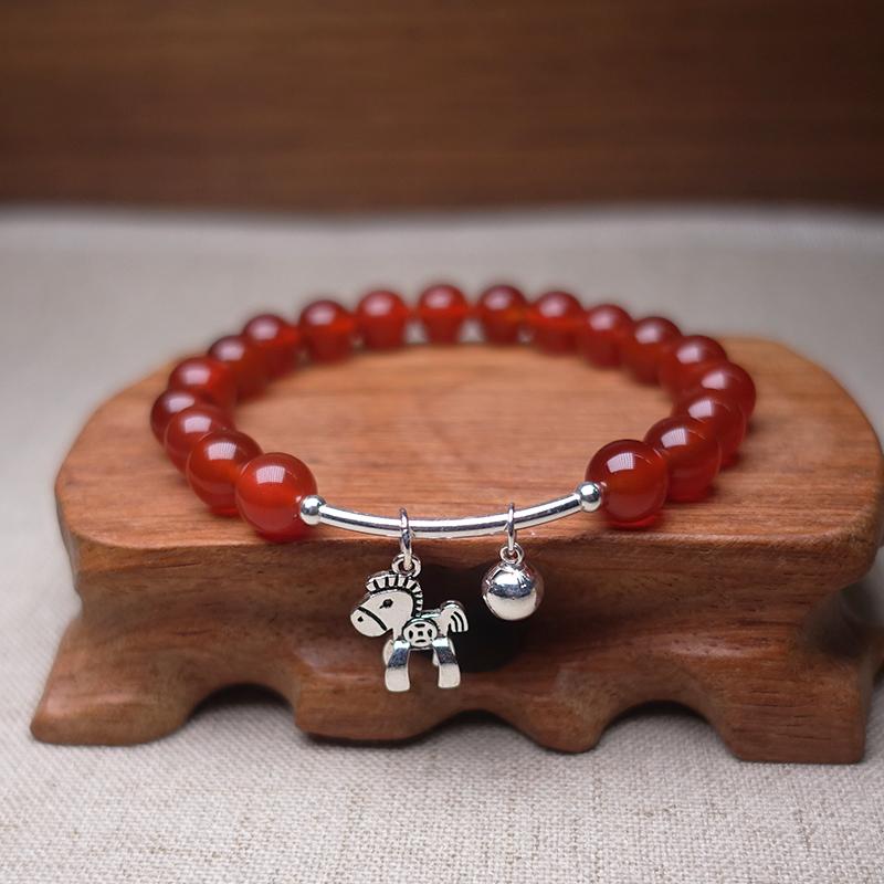 Natural Red Agate with Sterling Silver WIND HORSE