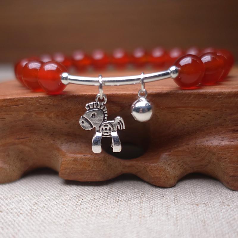 Natural Red Agate with Sterling Silver WIND HORSE