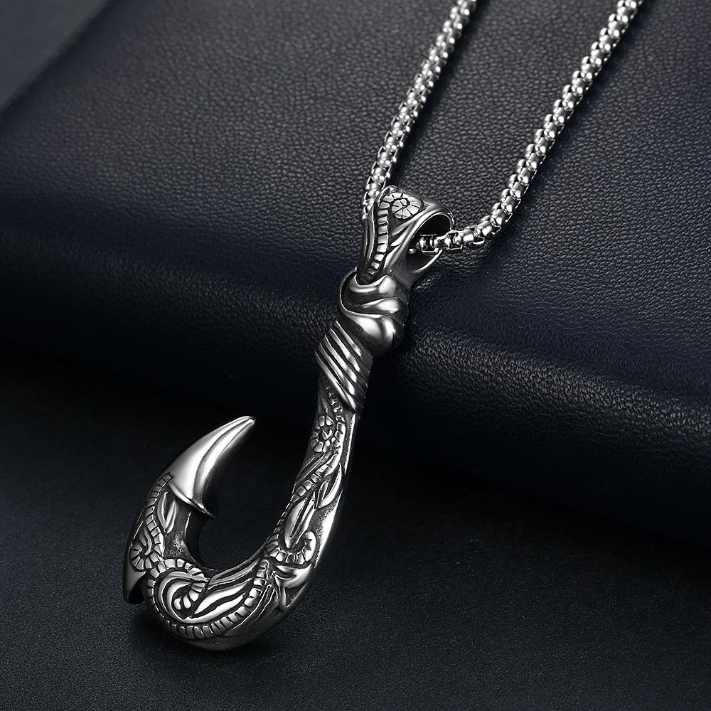 Stainless Steel NZ Maori Inspired Maui Fish Hook Pendant Necklace