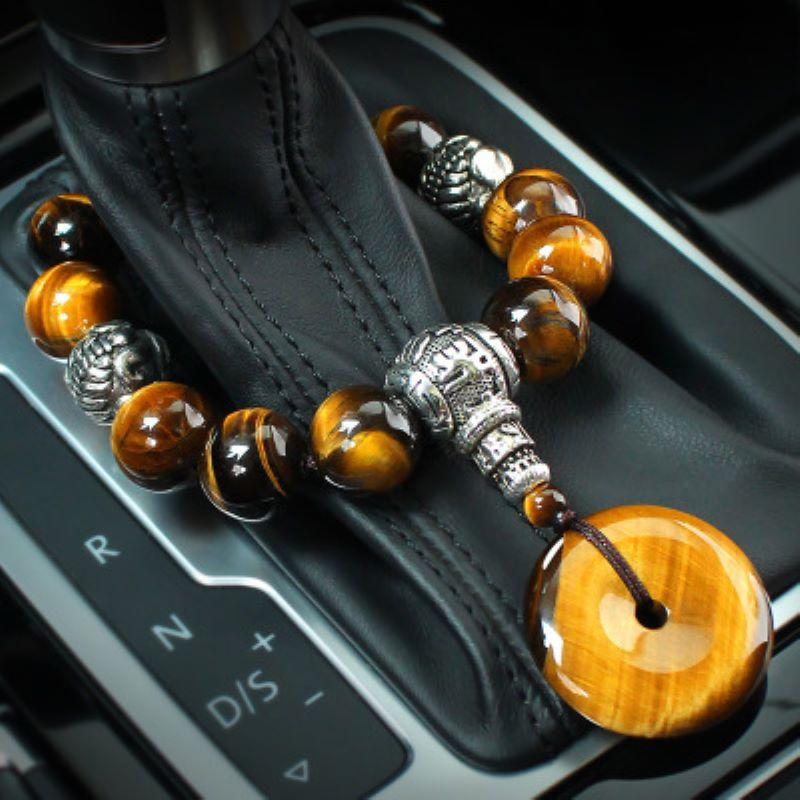 Natural Tiger Eye & Peacock Dragon Stone Ethnic Tibetan PROTECTION Car Amulet