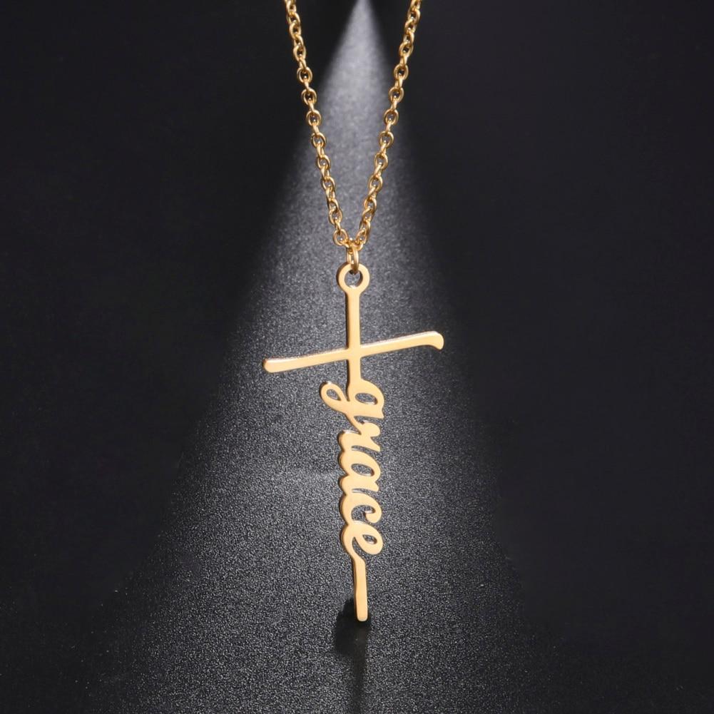 Customizable Stainless Steel 'WISDOM' Cross Necklace