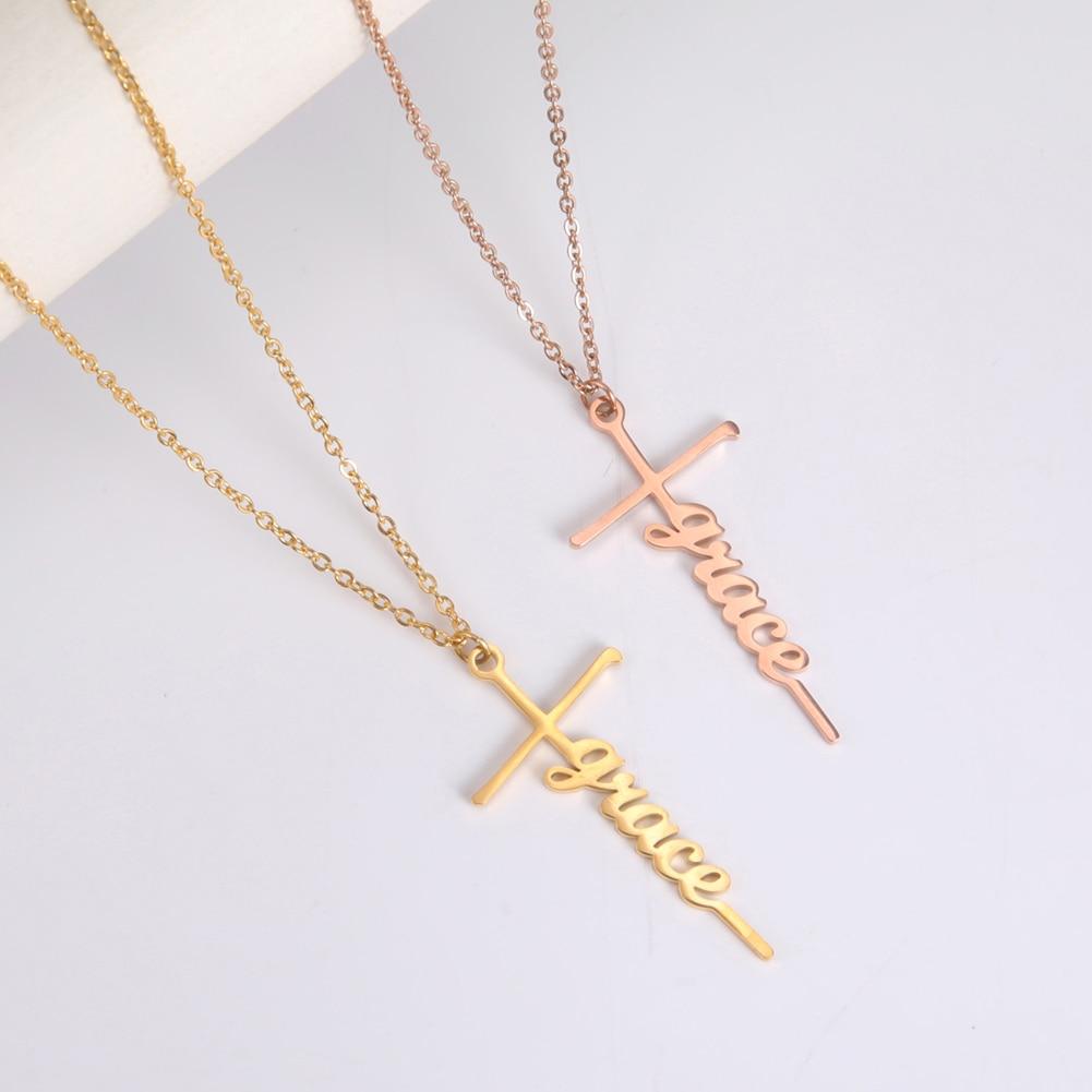 Customizable Stainless Steel 'WISDOM' Cross Necklace