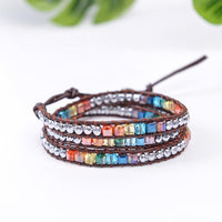 Thumbnail for Handmade 7 Chakra Crystal & Hematite Leather Wrap Bracelet