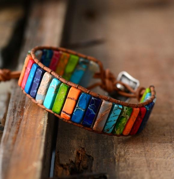 Multi-color Jasper Stone Chakra  Wrap HEALING Bracelet