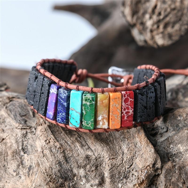 Chakra Black Lava Stone Wrap Bracelet