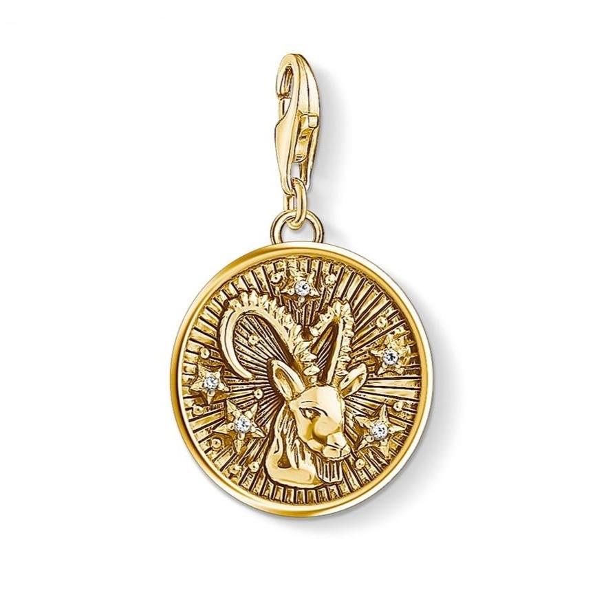 Silver & Zirconia CAPRICORN Zodiac Charm in Gold