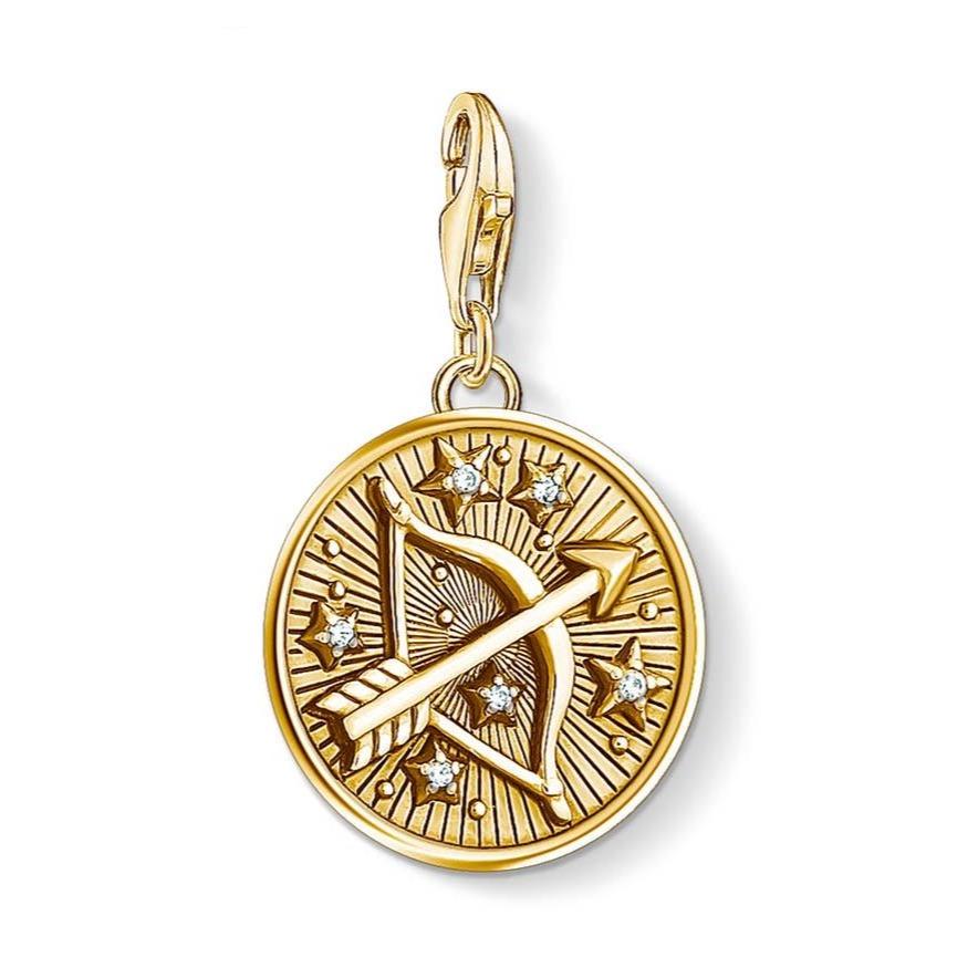 Silver & Zirconia SAGITTARIUS Zodiac Charm in Gold