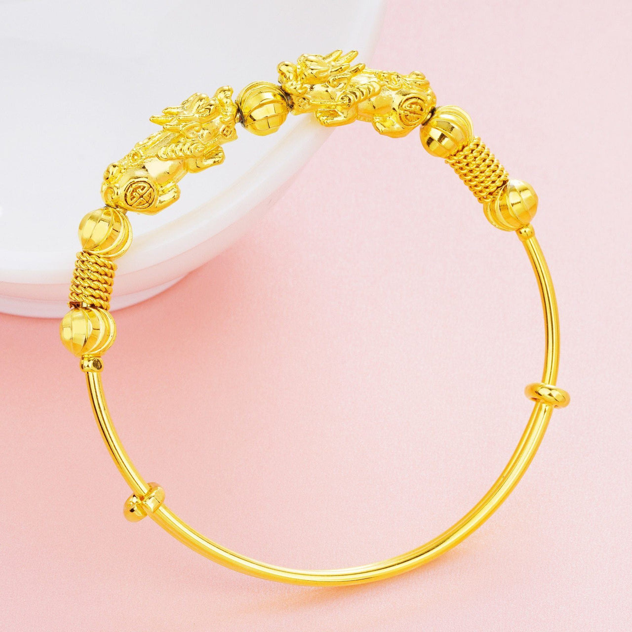 24K  Gold Plated DOUBLE PIXIU WEALTH  Attracting Feng Shui Bangle-33% off !