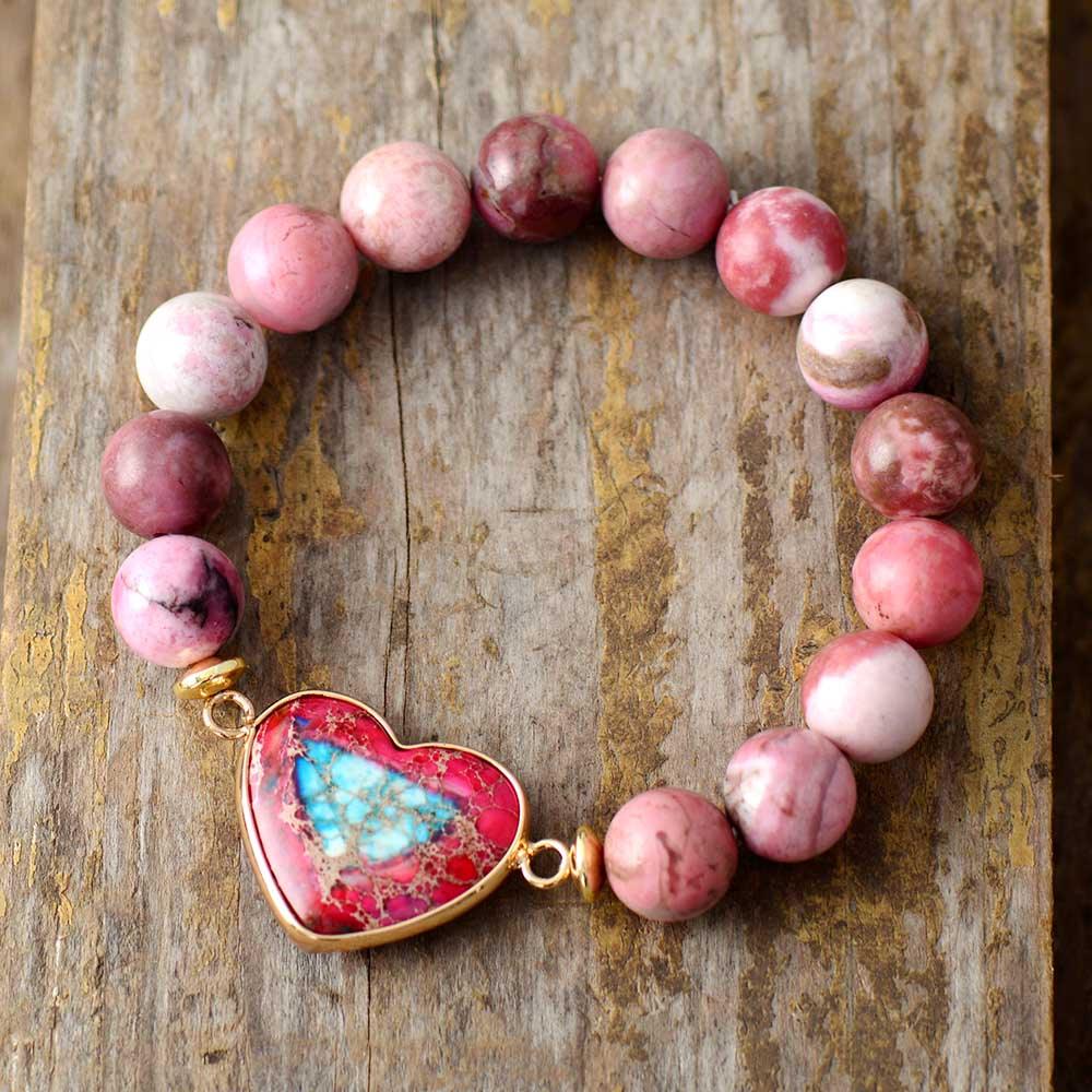 Rhodochrosite Stone & Imperial Jasper 'LOVE ONESELF' Bracelet