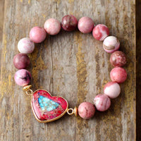 Thumbnail for Rhodochrosite Stone & Imperial Jasper 'LOVE ONESELF' Bracelet