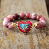 Thumbnail for Rhodochrosite Stone & Imperial Jasper 'LOVE ONESELF' Bracelet