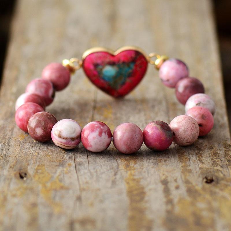 Rhodochrosite Stone & Imperial Jasper 'LOVE ONESELF' Bracelet