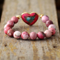 Thumbnail for Rhodochrosite Stone & Imperial Jasper 'LOVE ONESELF' Bracelet