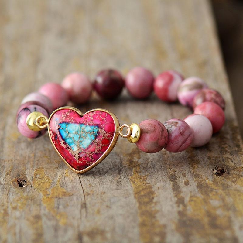 Rhodochrosite Stone & Imperial Jasper 'LOVE ONESELF' Bracelet