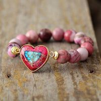 Thumbnail for Rhodochrosite Stone & Imperial Jasper 'LOVE ONESELF' Bracelet